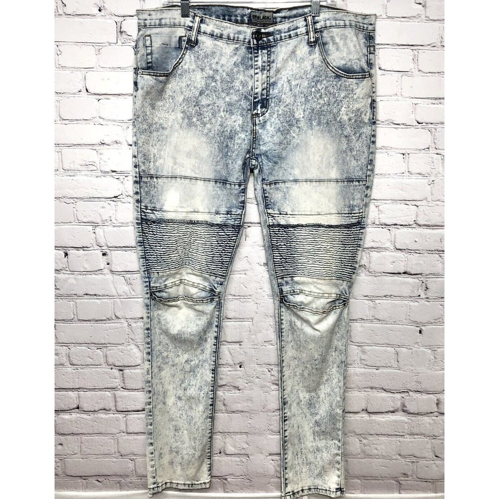 Mens Black Skinny Flex Y2K Acid Wash Stretch Jeans Sz. 38
